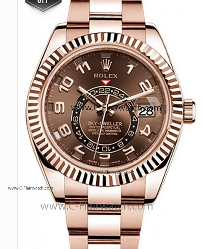 New Replica Rolex Sky Dweller Rose Gold Arabic Watch 40mm
